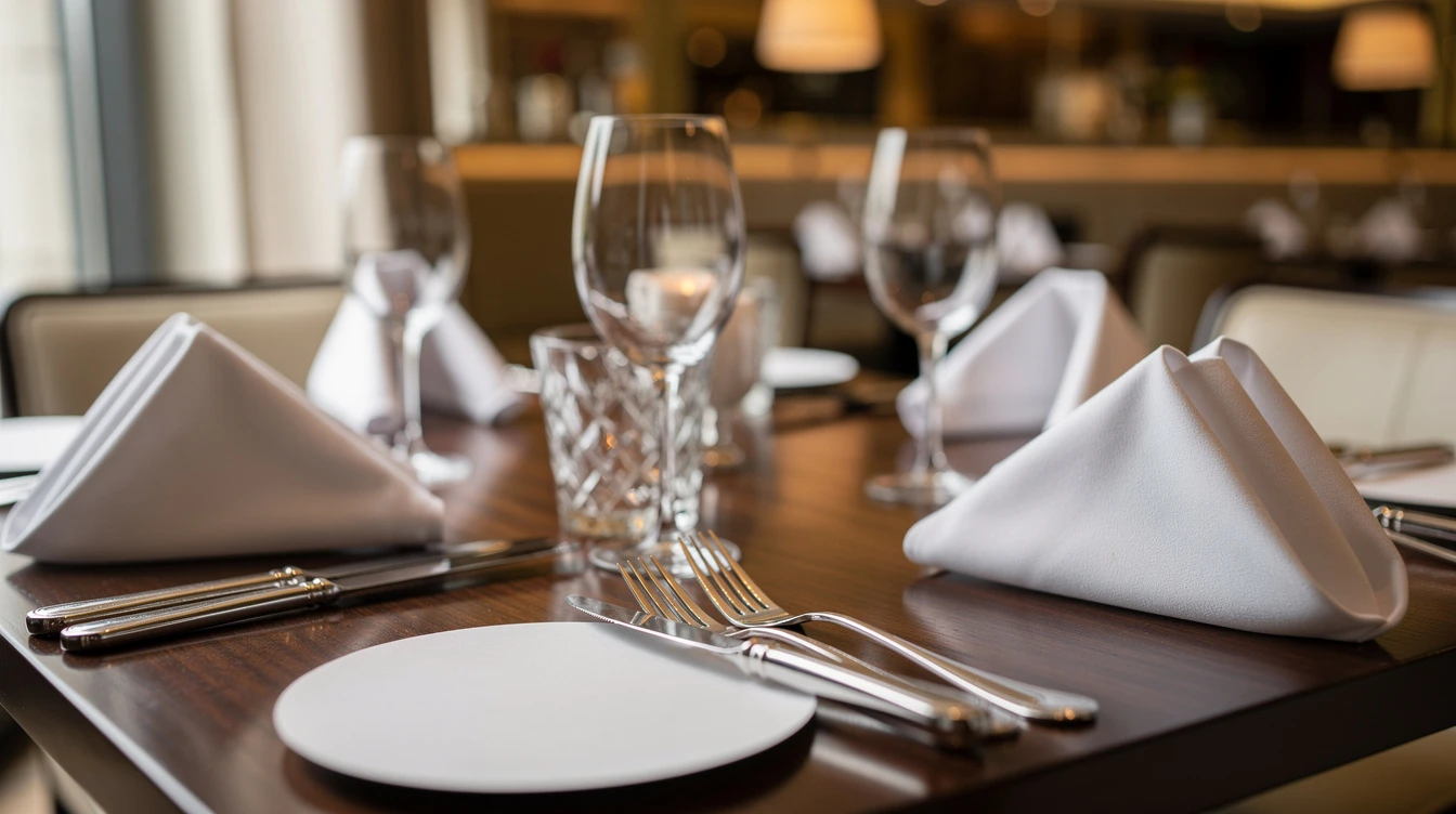 Restaurant table setting with paper food packaging
