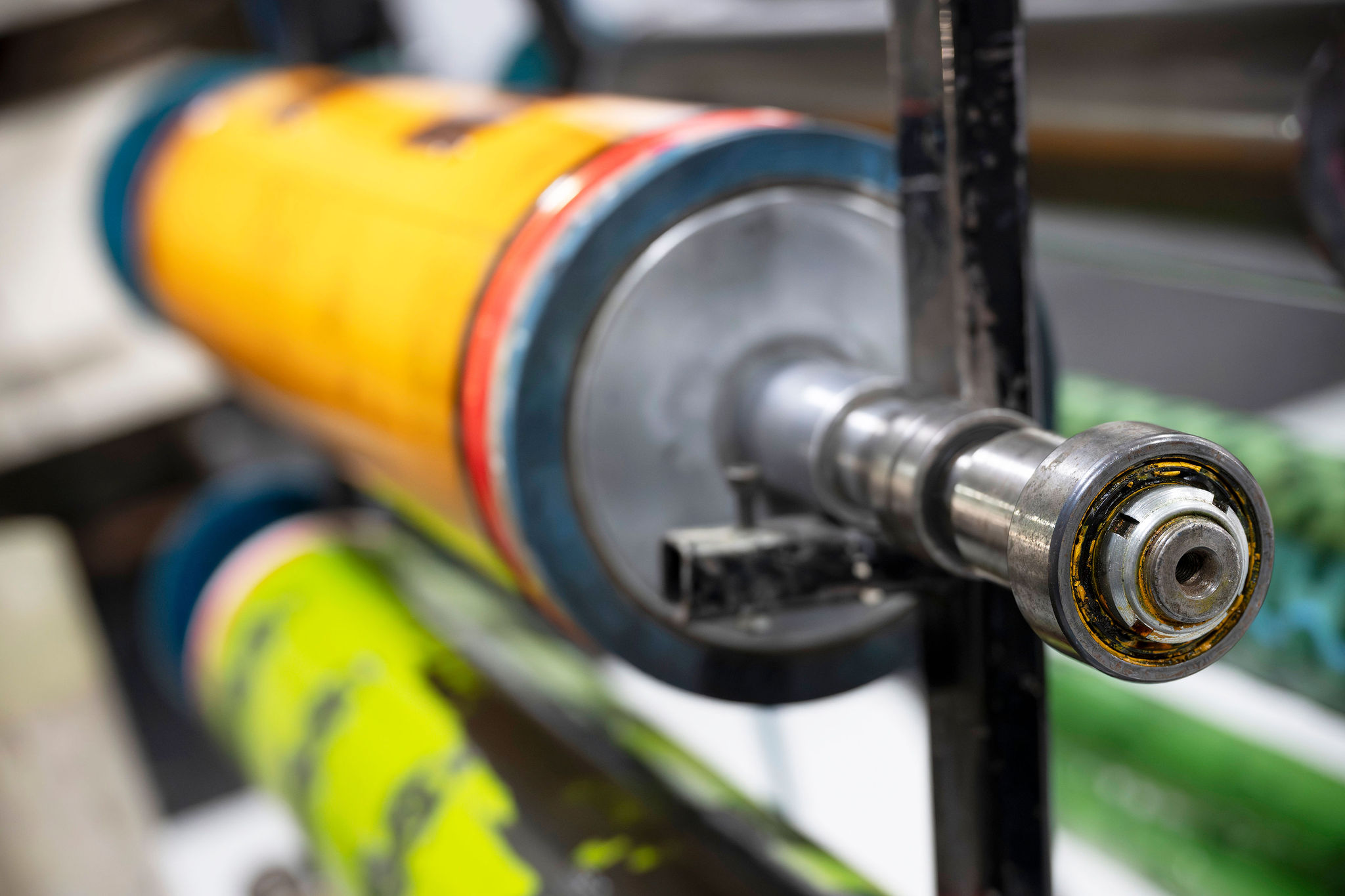 Flexographic printing rollers in operation